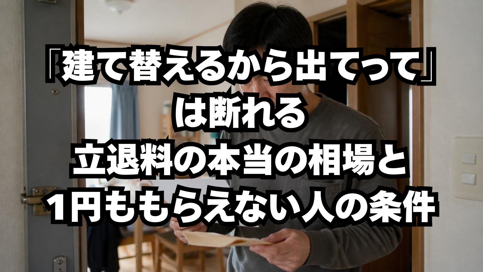 「建て替えるから出てって」は断れる｜立退料の本当の相場と、1円ももらえない人の条件