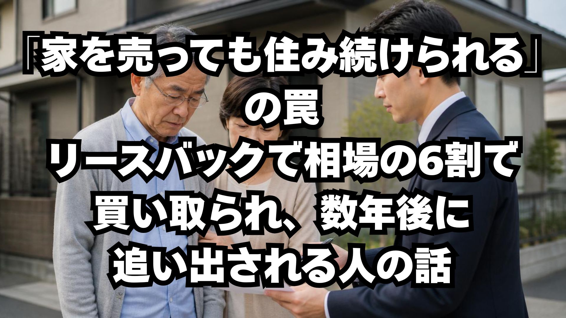 「家を売っても住み続けられる」の罠｜リースバックで相場の6割で買い取られ、数年後に追い出される人の話