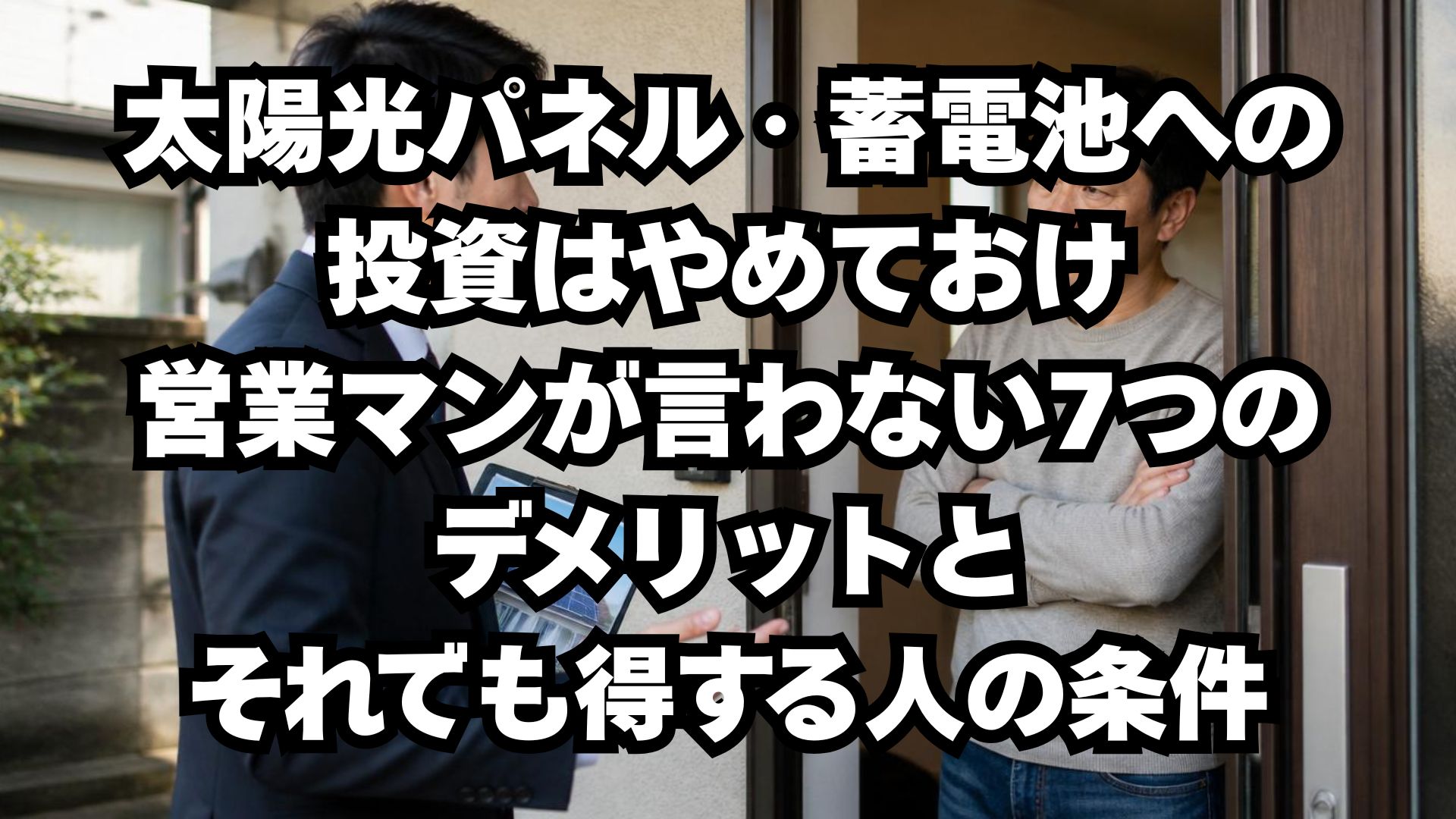 太陽光パネル・蓄電池への投資はやめておけ｜営業マンが言わない7つのデメリットと、それでも得する人の条件